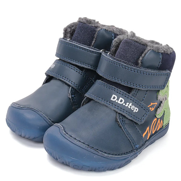 Buty Na Zimę Dla Chłopca Ocieplane Dinozaur Barefoot DD STEP W073-52943 Royal Blue