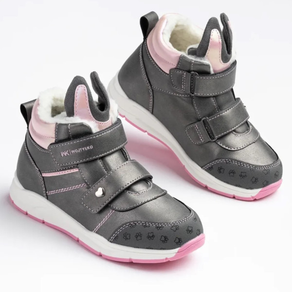 Zimowe Buty Dla Dziewczynek Na Rzep Ocieplane Wojtyłko1Z26090 Szary