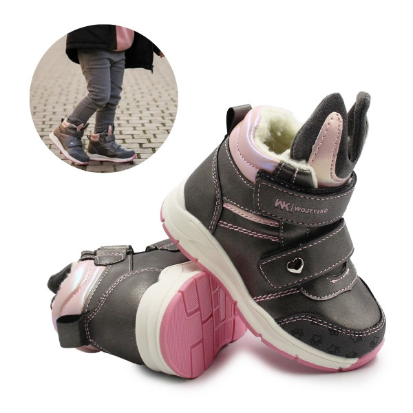 Zimowe Buty Dla Dziewczynek Na Rzep Ocieplane Wojtyłko1Z26090 Szary
