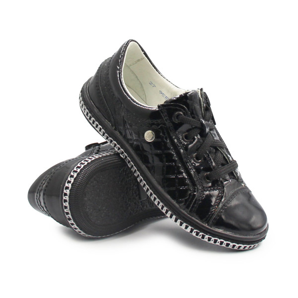 Tenisówki z lakierowanej skóry dla dziewczynki na wiosnę do szkoły BARTEK w-95524/sz/1hw