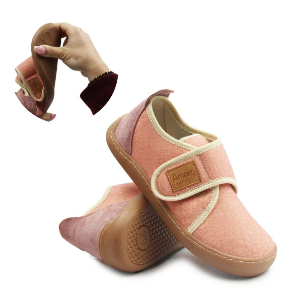 Kapcie Dla Dziewczynek na Rzep Barefoot Ameko Piko Brownrose