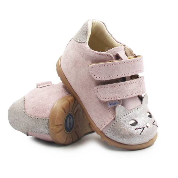 Buty Na Wiosnę Dla Dziewczynki Różowe z Kotkiem Ameko Kiti Pudrowy Pyłek