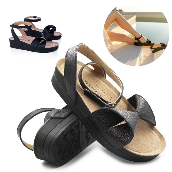 Damskie Sandały z Kokardą Czarne Zapinane na Nodze Batz Summer Geisha