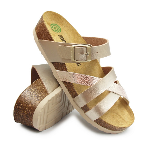 Złote klapki dla kobiet do pracy na lato Dr Brinkmann 700904-82