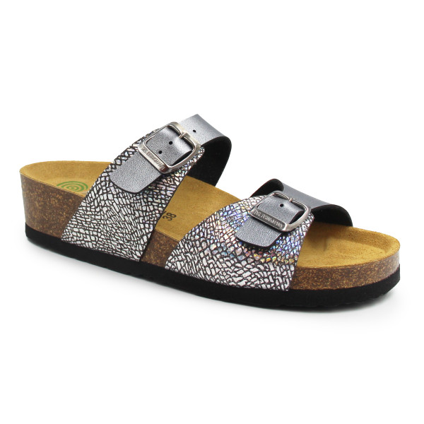 Klapki damskie na wakacje z metalicznym wzorem Dr Brinkmann 701164-09