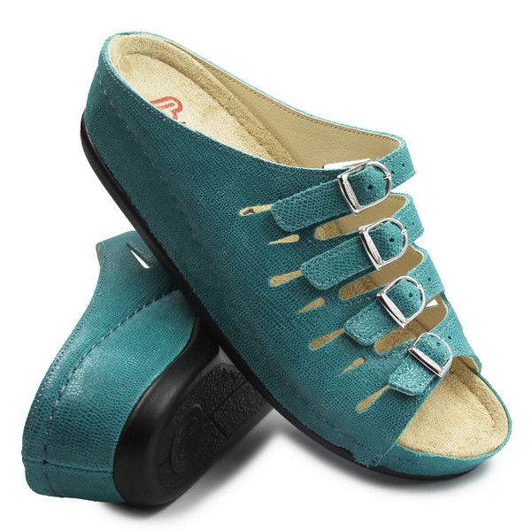 Klapki damskie na koturnie ze skóry naturalnej Berkemann Hassel 00737-376