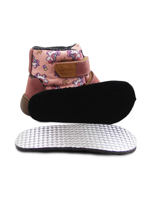 Buty Ocieplane Na Jesień Dla Dziewczynek w Jednorożce Barefoot + Wkładka Termoizolacyjna Ameko Elon Unicorn