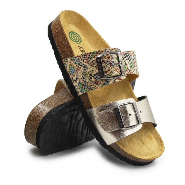 Klapki damskie złote do pracy na lato Dr Brinkmann 700067-82