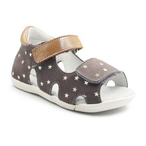 Sandały Buty Mido 162 szary-gwiazdki Dziewczęce Sandały na Rzep - Złote wstawki