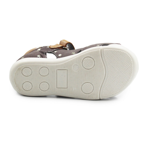 Sandały Buty Mido 162 szary-gwiazdki Dziewczęce Sandały na Rzep - Złote wstawki